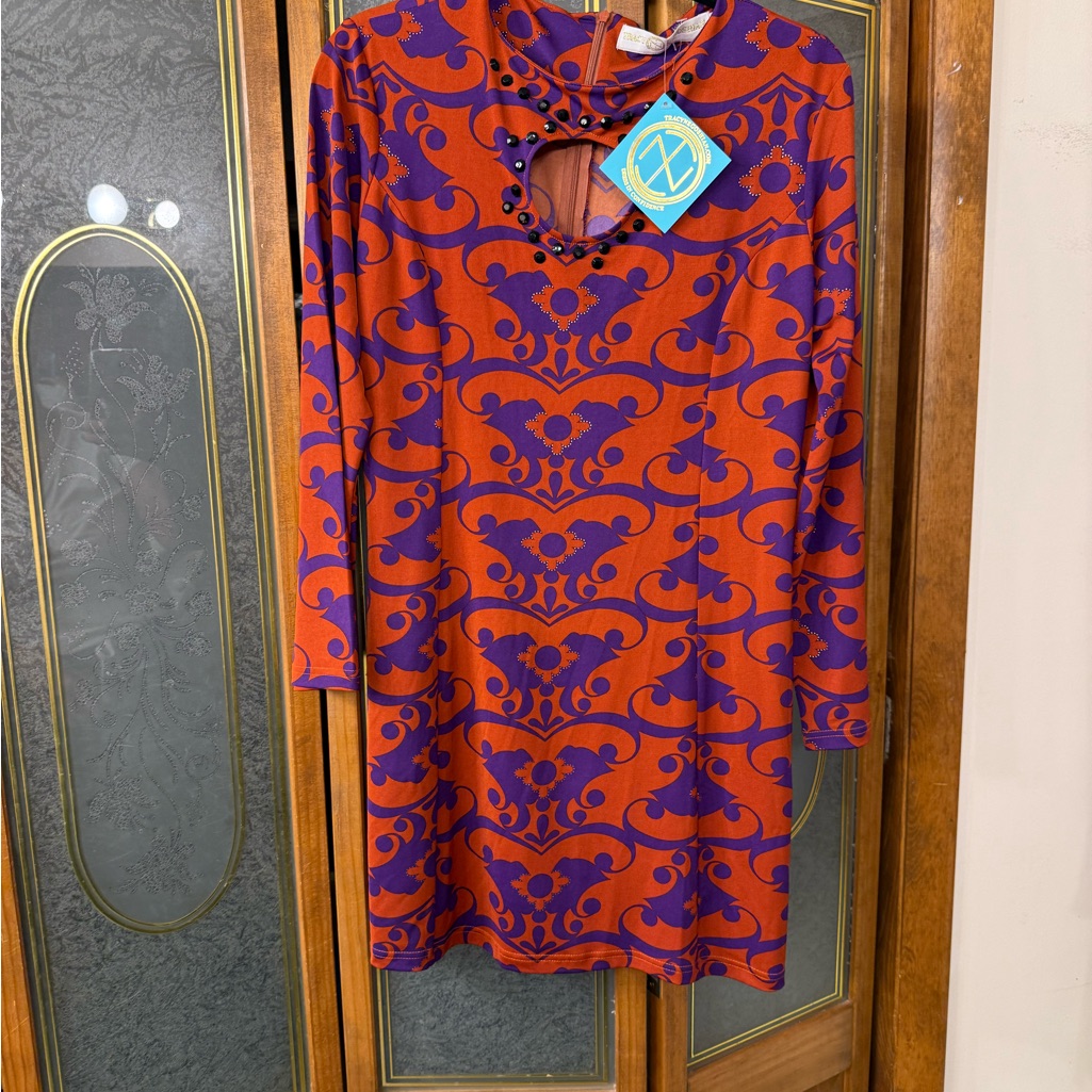Tracy Negoshian Purple  Orange Patterned Keyhole Shift Dress Brand New